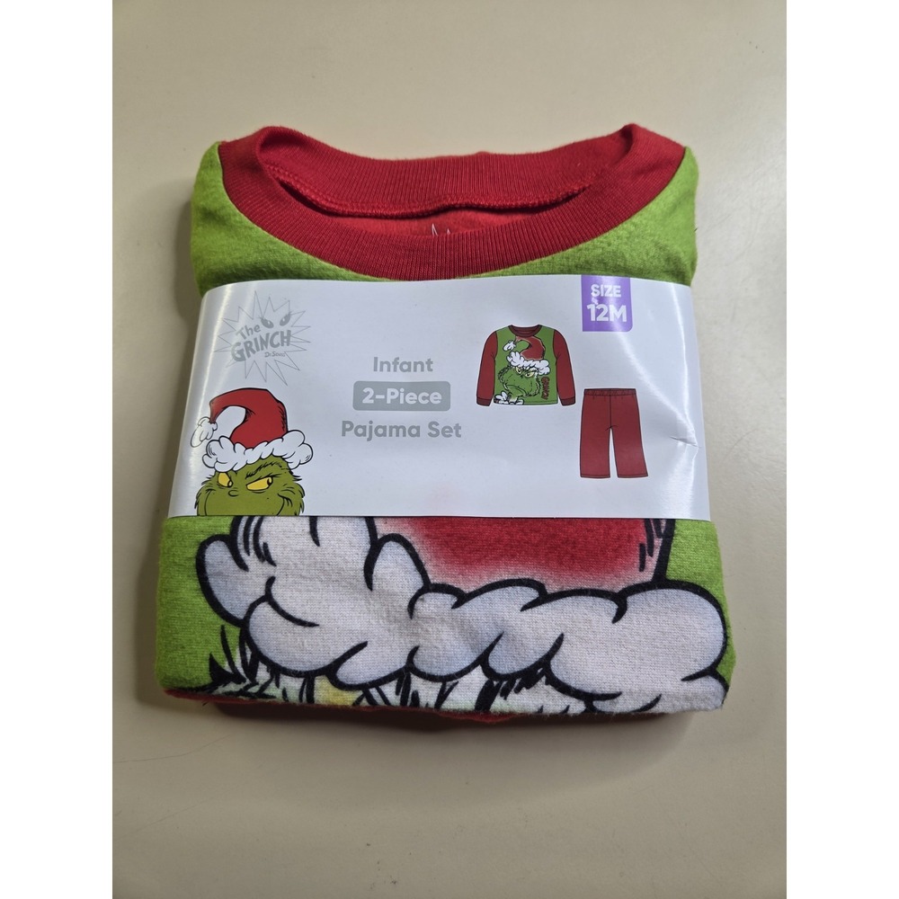 Dr. Suess Baby PJs Size 12M The Grinch 2pc Pajama Set Long Sleeve Top Pants New